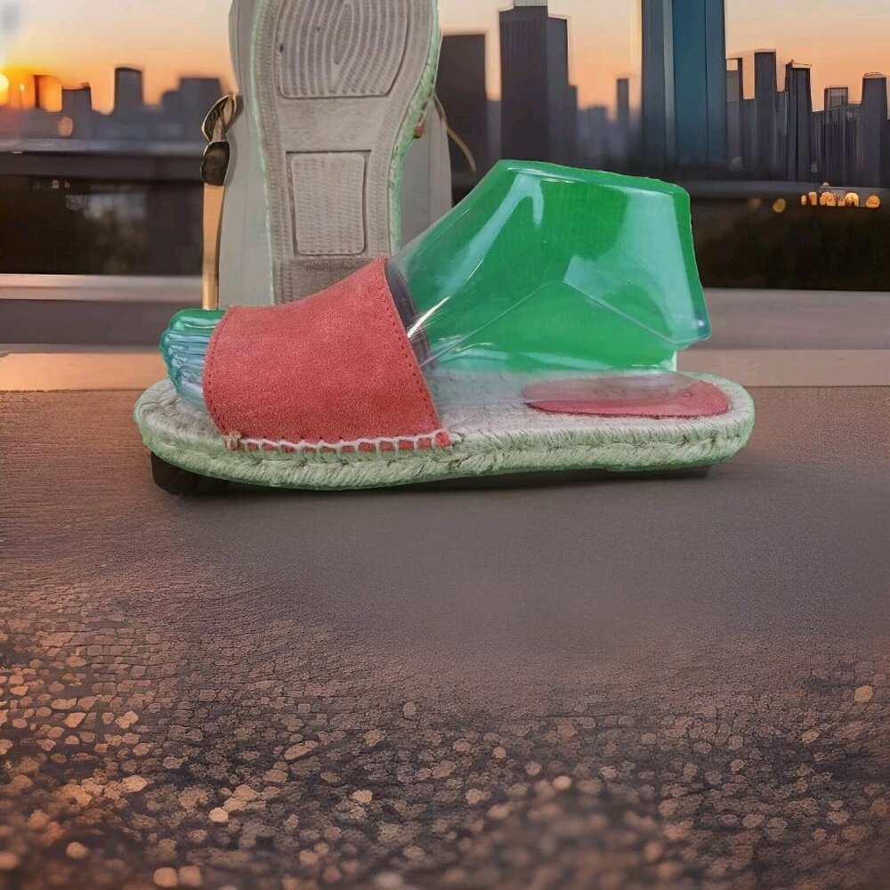 ✅Calas PEACH LEATHER Espadrille Slides Women's Size 37 Slip On Sandals SEE RULER